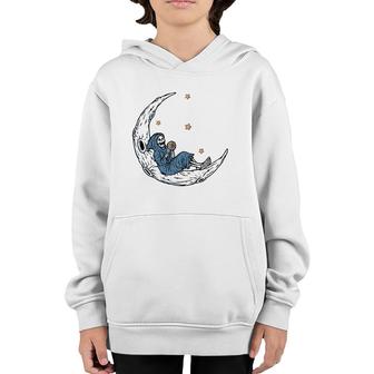 Halloween Coffee Drinking Skeleton Skull Sitting On The Moon Youth Hoodie | Mazezy