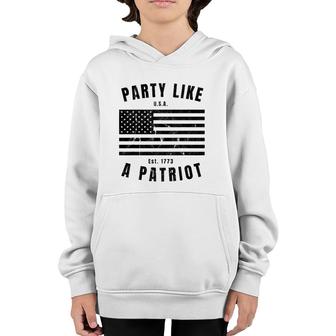 Happy Fourth Of July Party Like A Patriot Fun American Flag Youth Hoodie | Mazezy