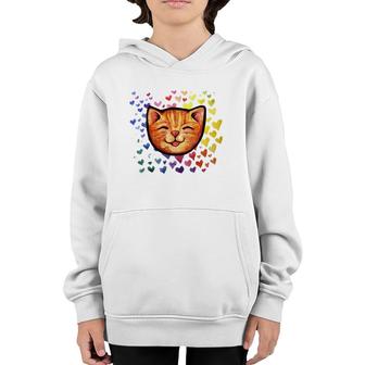 Happy Orange Tabby Cat Rainbow Youth Hoodie | Mazezy