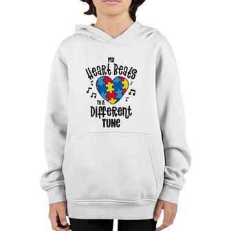Heart Beats To A Different Tune Autism Awareness Mom Kids Youth Hoodie | Mazezy