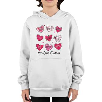 Hearts Teach Love Inspire 1St Grade Teacher Valentines Day Youth Hoodie | Mazezy