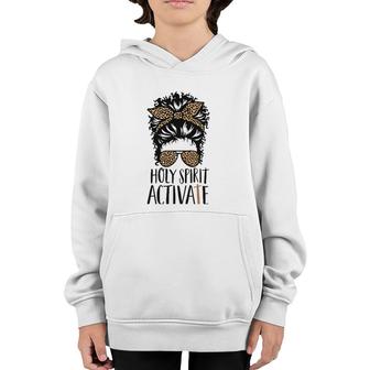Holy Spirit Activate Black Mom Life Leopard Messy Bun Youth Hoodie | Mazezy