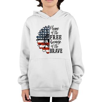 Home Of The Free Because Of The Brave Patriotic Flower Youth Hoodie | Mazezy