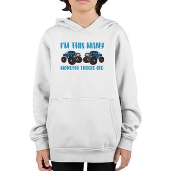 I'm This Many Monster Trucks Old Toddler 2 Years 2Nd Birthday Youth Hoodie | Mazezy CA
