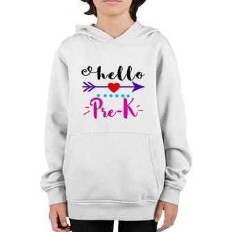 Kids Hello PreK Back To School Gift Pink Youth Hoodie - Seseable