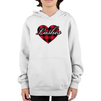 Lashes Heart Buffalo Plaid Valentine Spa Or Salon Wear Beautician Youth Hoodie | Mazezy