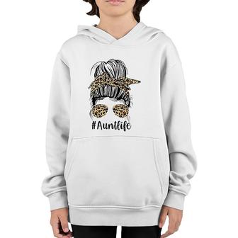 Leopard Aunties Aunt Life Funny Messy Bun Girl Mother's Day Youth Hoodie | Mazezy