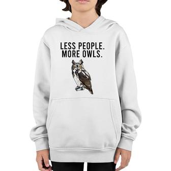 Less People More Owls Great Horned Owl Funny Introvert Youth Hoodie | Mazezy