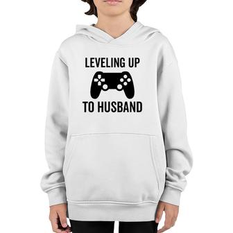Leveling Up To Husband Engagement Groom Video Game Lover Youth Hoodie | Mazezy