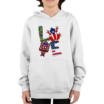 Love Puerto Rico Puerto Rican Flag Symbols Frog Atabey American Flag Floral Youth Hoodie | Mazezy
