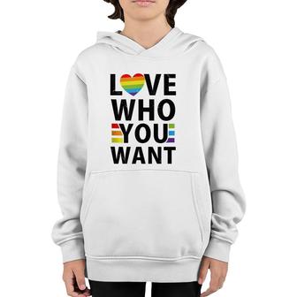 Love Who You Want Lgbt-Q Gay Pride Flag Proud Ally Rainbow Youth Hoodie | Mazezy