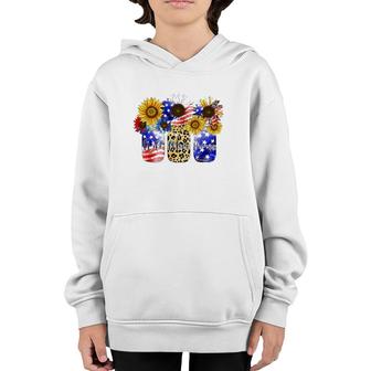 Mason Jars Flowers Wife Mom Grammy Usa Flag 4Th Of July Youth Hoodie | Mazezy