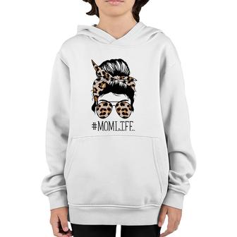 Mom Life Leopard Cheetah Messy Bun Mother's Day Youth Hoodie | Mazezy