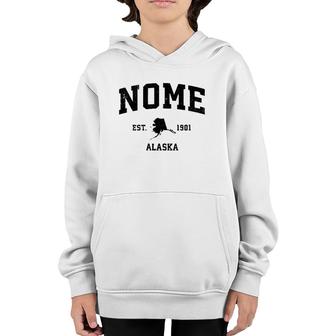 Nome Alaska Ak Vintage Sports Design Black Print Youth Hoodie | Mazezy
