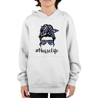 Nurse Messy Bun Life Hair Glasses Mother's Day Youth Hoodie | Mazezy
