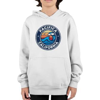 Pacifica California Ca Vintage Nautical Waves Design Youth Hoodie | Mazezy
