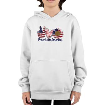 Peace Love America 4Th July Patriotic Sunflower Heart Sign Youth Hoodie | Mazezy
