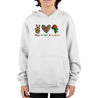 Peace Love Juneteenth Black Pride Independence Day Leopard V-Neck Youth Hoodie | Mazezy