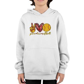 Peace Love Softball Funny Softball Lovers Sporty Activities Youth Hoodie | Mazezy