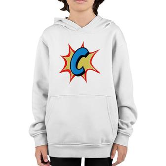 Personalized Comic Book, Letter Initial C, Cartoon Youth Hoodie | Mazezy