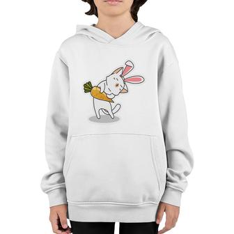 Pink Ears Bunny Cat Carrots Happy Easter Day Youth Hoodie - Seseable