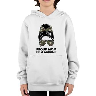Proud Mom Of A Marine Messy Bun Camouflage Military Women Youth Hoodie | Mazezy