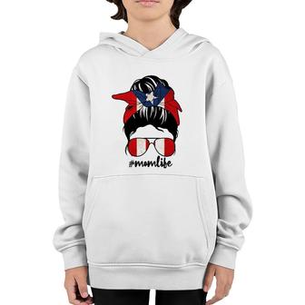 Puerto Rican Mom Life Messy Bun Puerto Rico Flag Gift Youth Hoodie | Mazezy