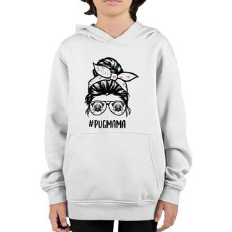 Pug Mom Messy Bun Hair Glasses, Pug Mama Messy Bun Glasses Youth Hoodie | Mazezy