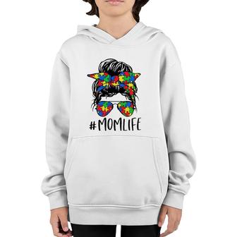 Puzzle Messy Bun Mom Life Autism Awareness Mother's Day Gift Youth Hoodie | Mazezy