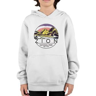 Retro Vintage Zion National Park Youth Hoodie | Mazezy