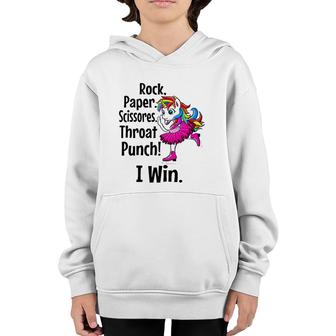 Rock Paper Scissors Throat Punch I Win Funny Youth Hoodie | Mazezy