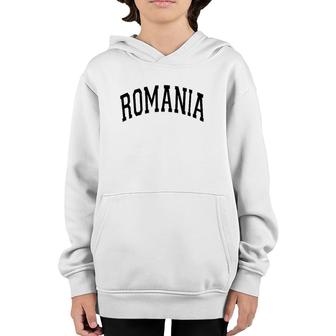 Romania Varsity Style Black Text Youth Hoodie | Mazezy