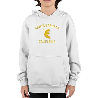Santa Barbara California College-Style Woman Surfing Youth Hoodie | Mazezy