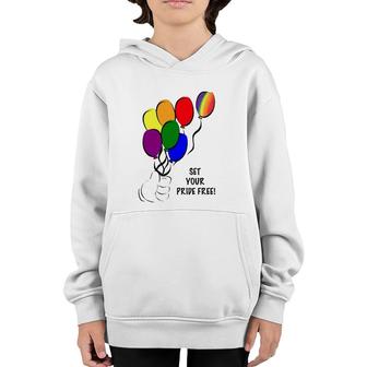 Set Your Pride Free Rainbow Balloon Lgbt Gift Youth Hoodie | Mazezy