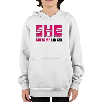 She Owns Minds 'Bout Business Businesswoman Entrepreneur Youth Hoodie | Mazezy