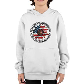 She's A Good Girl Loves Her Mama Loves Jesus And America Too American Flag Sunflower Youth Hoodie | Mazezy