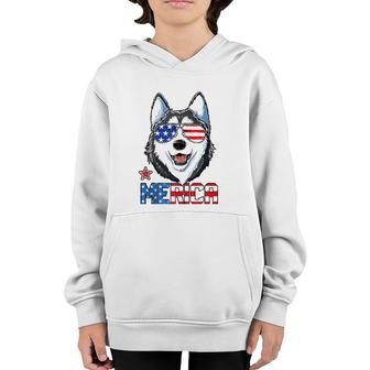 Siberian Husky 4Th Of July Gifts Merica Men American Flag Youth Hoodie | Mazezy