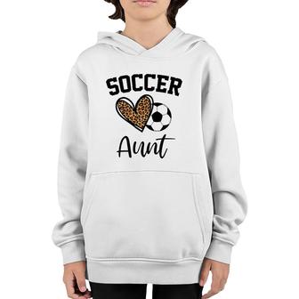 Soccer Aunt Leopard Heart Funny Mothers Day Youth Hoodie | Mazezy