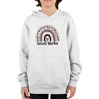 Social Worker Leopard Boho Rainbow Social Work Mother Day Youth Hoodie | Mazezy