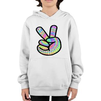 Tie-Dye Peace Sign Love Happy Colorful Tie-Dye Hippie Finger Youth Hoodie | Mazezy