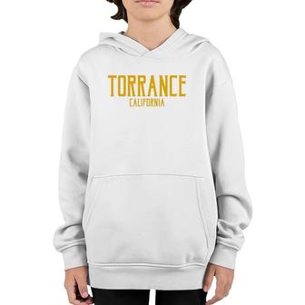 Torrance California Ca Vintage Text Amber Print Youth Hoodie | Mazezy