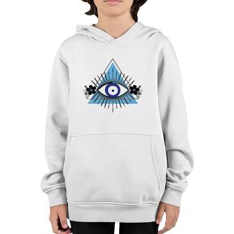 Triangle Blue Evil Eye V-Neck Youth Hoodie | Mazezy
