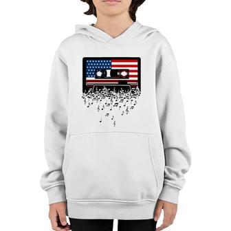 Usa American Flag Music Notes & Retro Cassette 4Th Of July Youth Hoodie | Mazezy