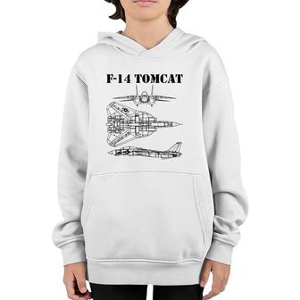 Vintage Black F14 Tomcat Airplane Schematic F-14 Jet Youth Hoodie | Mazezy
