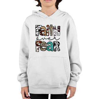 Western Cowhide Leopard Jesus Christian Faith Over Fear Youth Hoodie | Mazezy