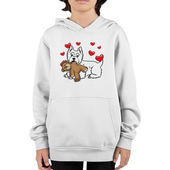 White West Highland Terrier Dog With Stuffed Animal Youth Hoodie | Mazezy