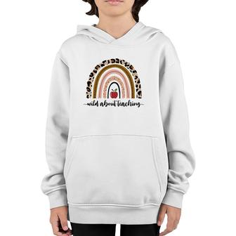 Wild About Teaching Leopard Print  Apple Rainbow Youth Hoodie | Mazezy