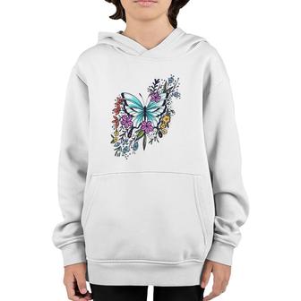Womens Butterfly With Flowers Fashion Tee Gift Idea Youth Hoodie | Mazezy