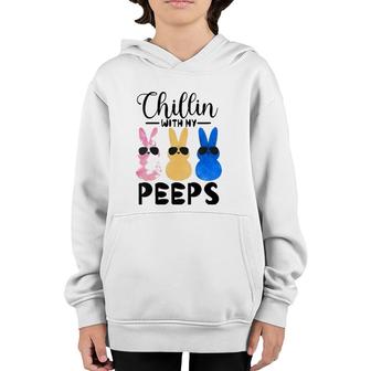 Womens Funny Chillin With My Peeps Easter Bunny Hanging With Peeps Youth Hoodie | Mazezy