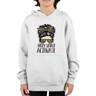 Womens Holy Spirit Activate Black Mom Life Leopard Messy Bun Youth Hoodie | Mazezy